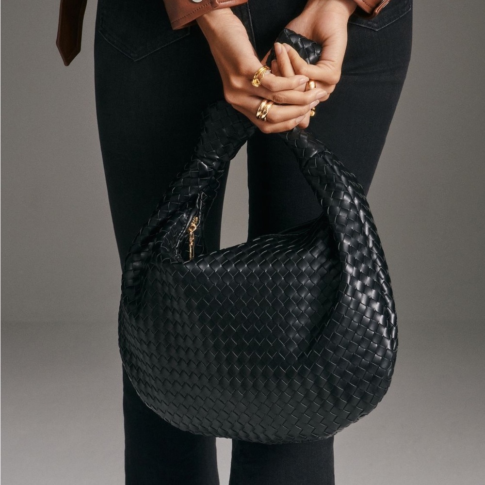 NWT - Anthropologie x Melie Bianco Brigitte Satchel Black Woven Vegan bag